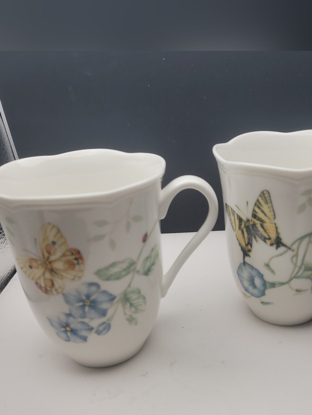 2 Lenox Butterfly Meadow Coffee Mugs Fine Porcelain Orange Sulphur & Swallowtail